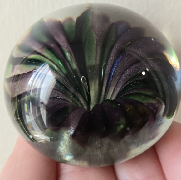 Kelly Glass Other - Kelly Glass Paperweight Sphere with Green and Purple "Flower"